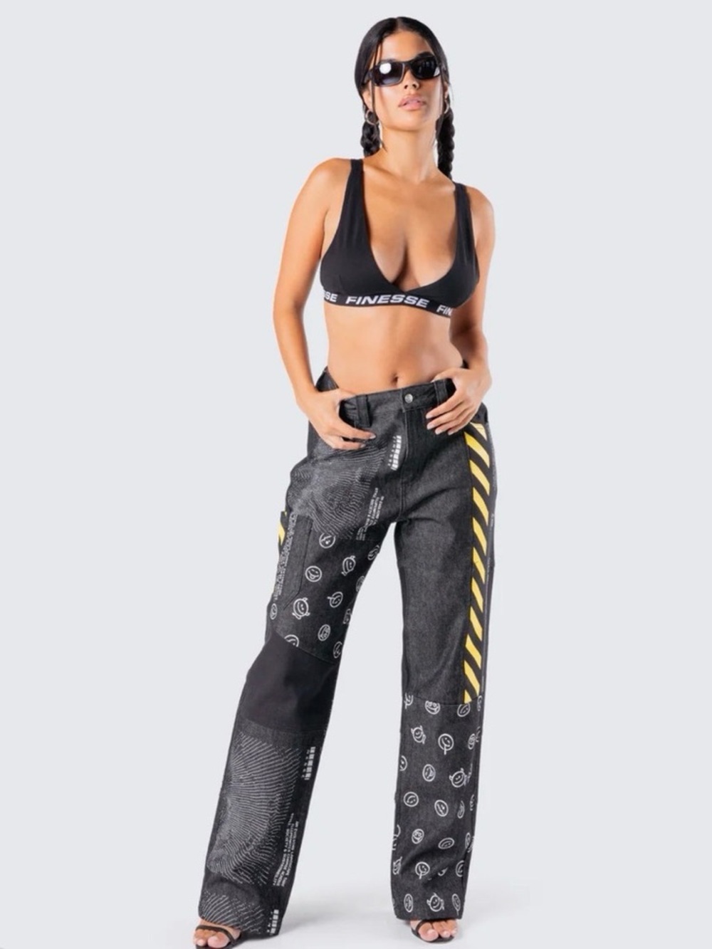 Jacko Graphic Finesse Jeans Black Baggy Punk Wide Leg Women's Size Small